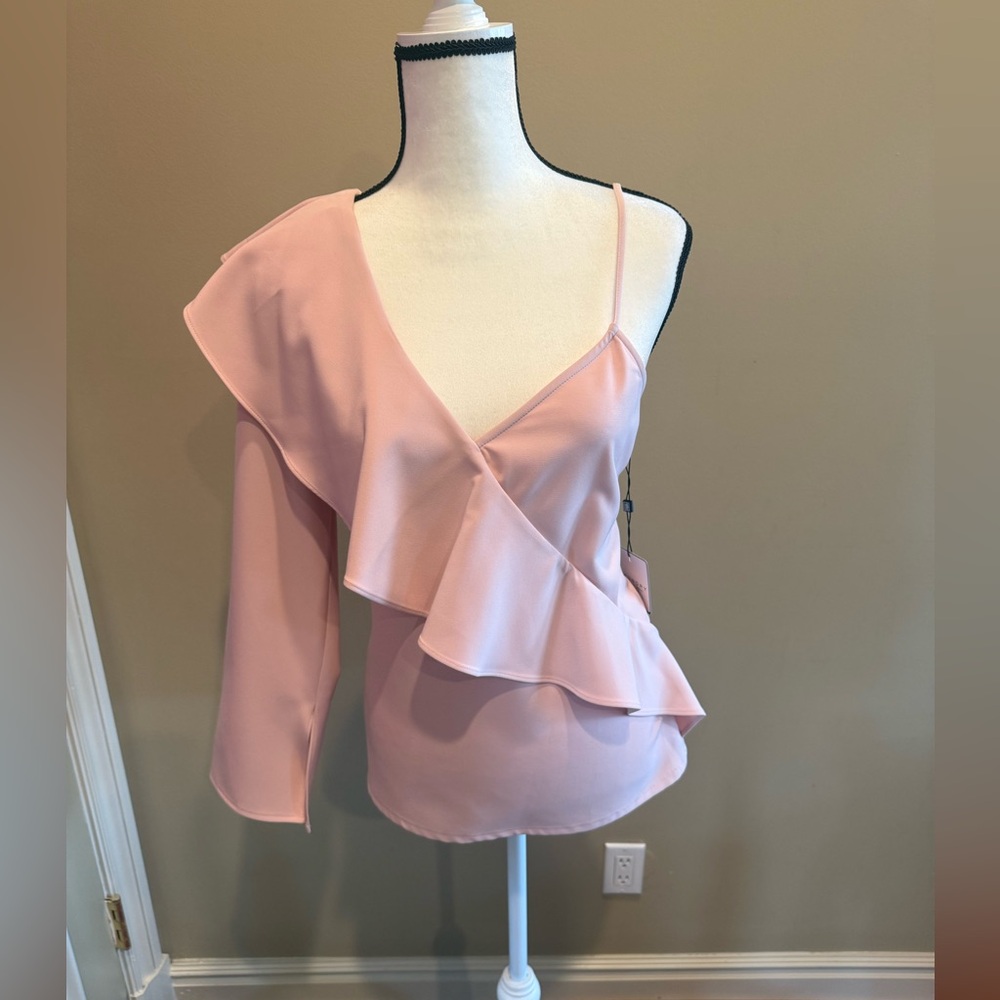 Women’s Blush Pink One-Shoulder Ruffle Top